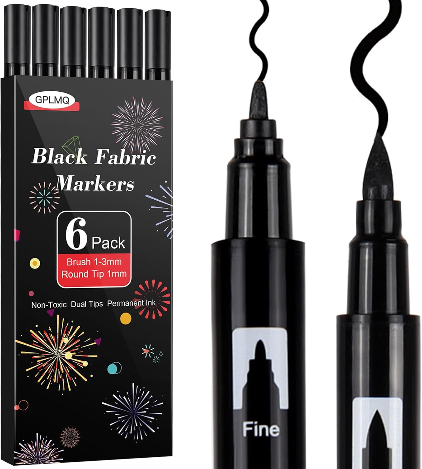 Black Fabric Markers Pens - Dual Tips Fabric Marker Permanent for Clothes, Non-Toxic, No Fade, No Bleed, Ideal for DIY Projects on Shirts, Hats, Canvas, and Textiles