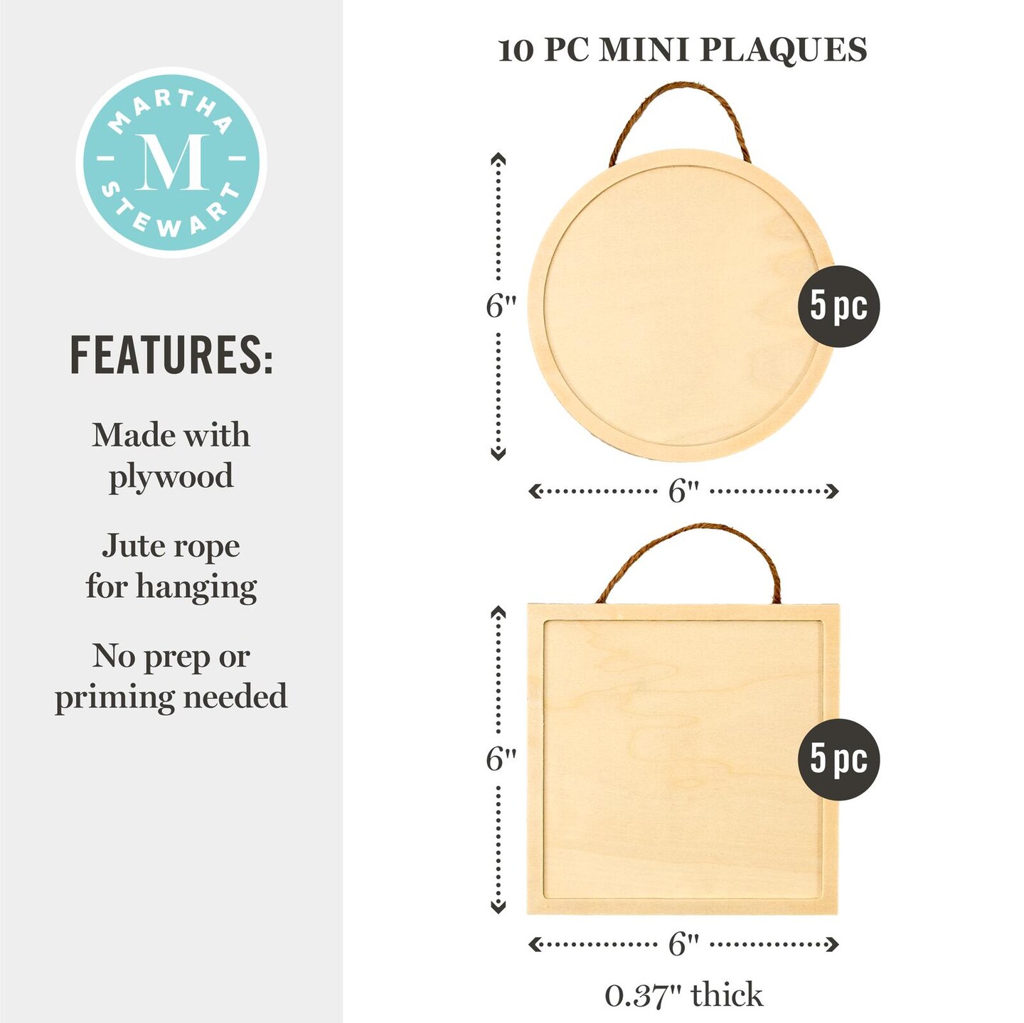 Martha Stewart&#x2122; 6&#x22; x 6&#x22; Plywood Plaques - 10 pc. - 68532