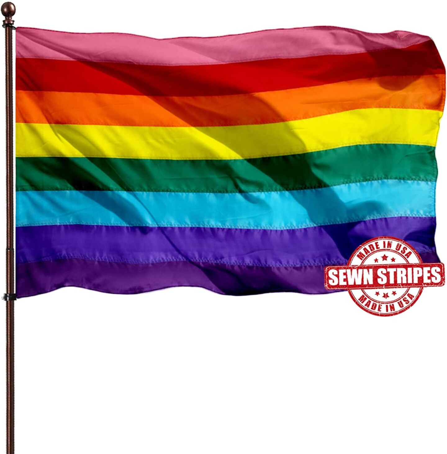 LGBTQ Rainbow Gay Pride Flag 3x5 Outdoor (Sewn Stripes ),UV Fading Resistant,Canvas Header and 4 Stitched,LGBT Pride Rainbow Flags Banners for Wall and Pole 8 Stripes(pole not included)