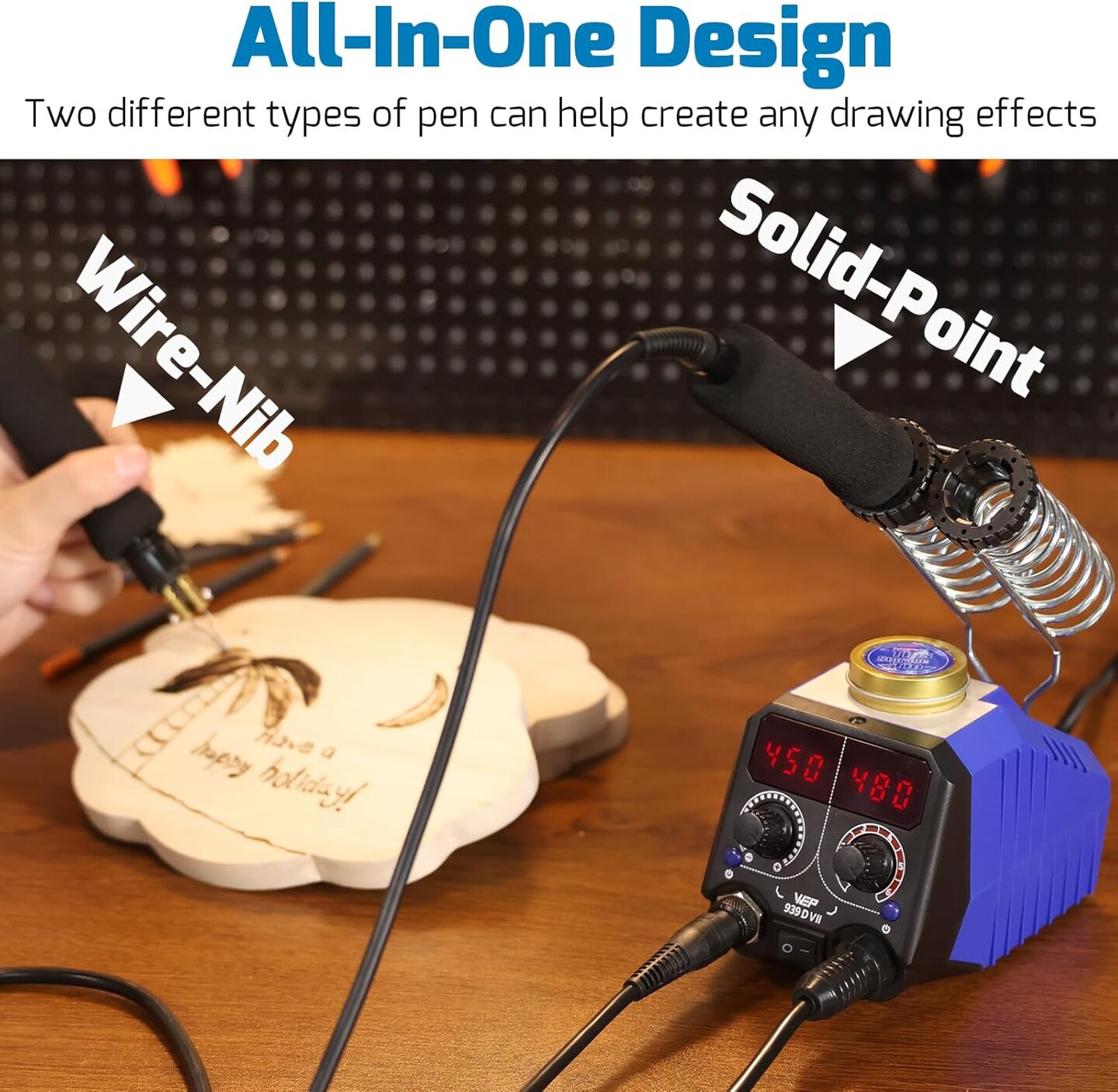 Wood Burning Kit 84-IN-1 with 51 Solid Points and 23 Wire Nibs Wood Burner with 2 Letter Number Stencils, 6 Unfinished Wood, 1 Pen Holder, Burning Tool