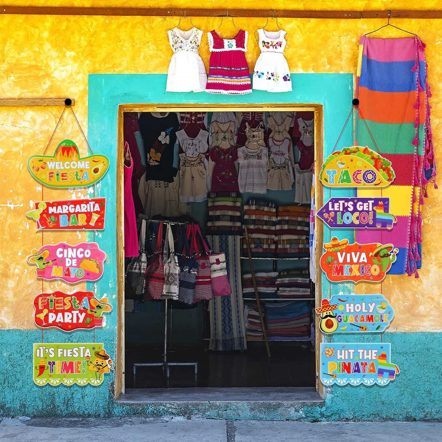 Mexican Fiesta Party Door Hanging, Cinco De Mayo Welcome Banner for Taco Party Front Door Decoration, Mexican Party Porch Sign for Fiesta Carnival Party Home Wall Decoration Supplies