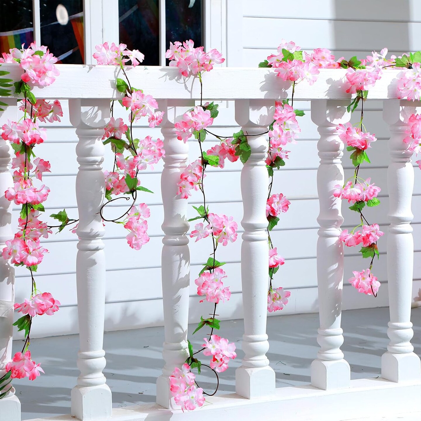 12-Pack Pink Cherry Blossom Flower Vines, 92.5ft for Party Decor