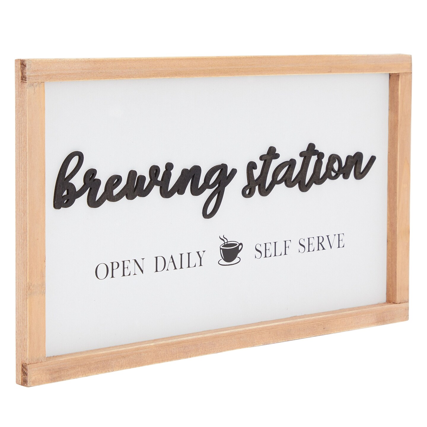 Wooden Brewing Station Sign with Hooks, Farmhouse Coffee Bar Decor (16 x 9 In)