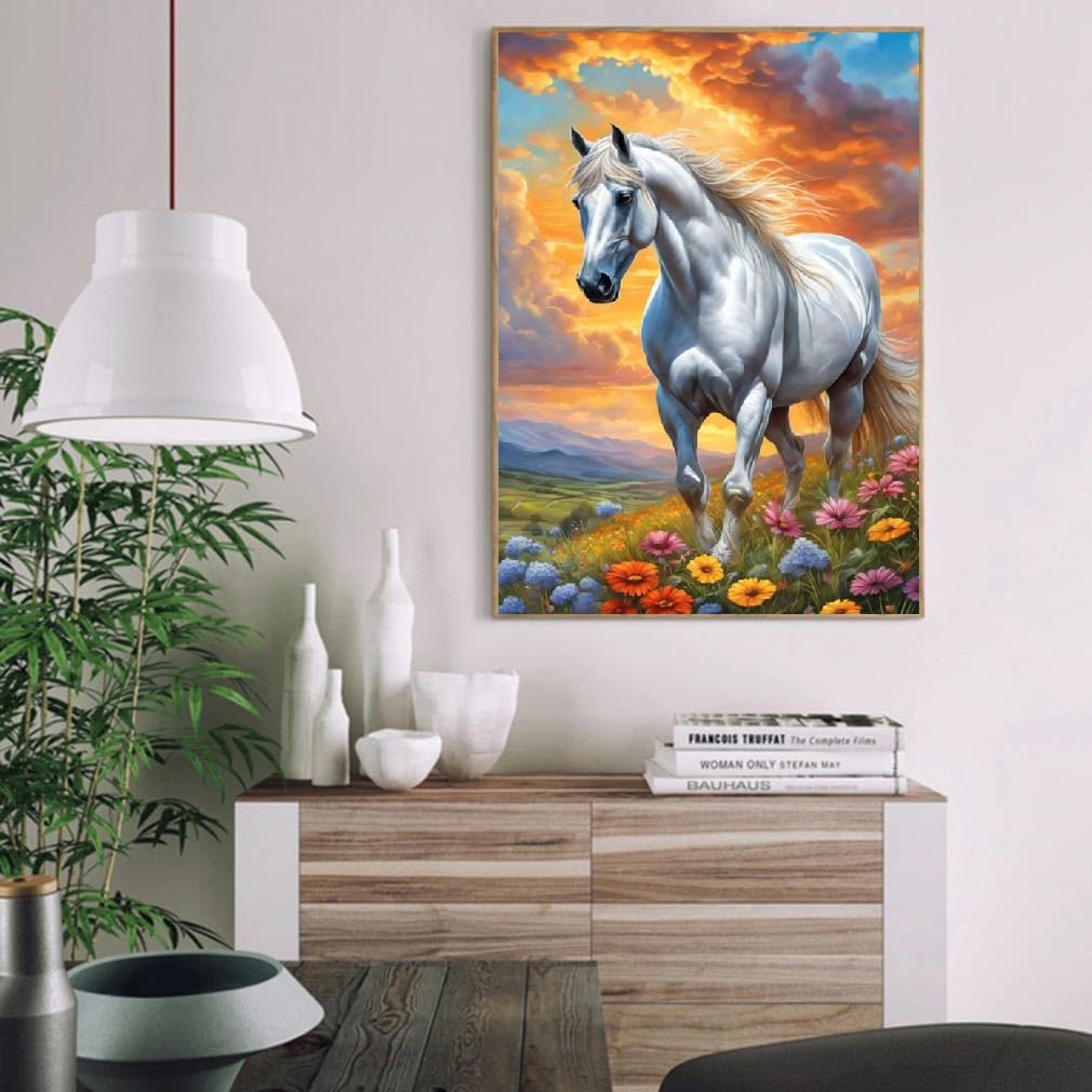Paint by Numbers Kit for Adults Framed,Animals Paint by Number for Adults,Horse Adults&#x27; Paint-by-Number Kits on Canvas with Wooden Easel for Home Wall Decor 12X16 Inch