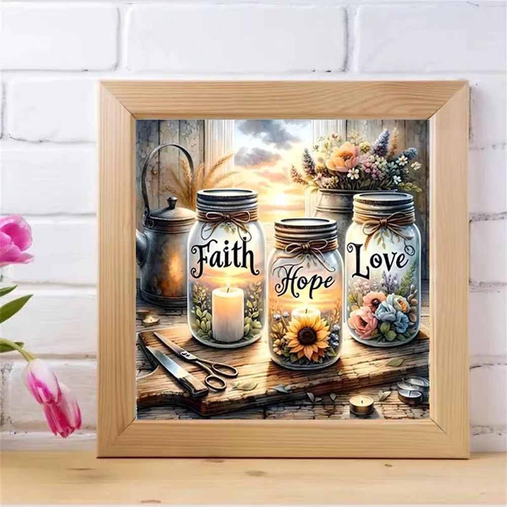 5D Diamond Painting Kits for Beginner,Faith,Hope,Love Wishing Bottle Diamond Art kit for Adults,DIY Diamond Dots with Diamond Gem Art and Crafts for Adults Home Wall Decor 11.8x11.8inch