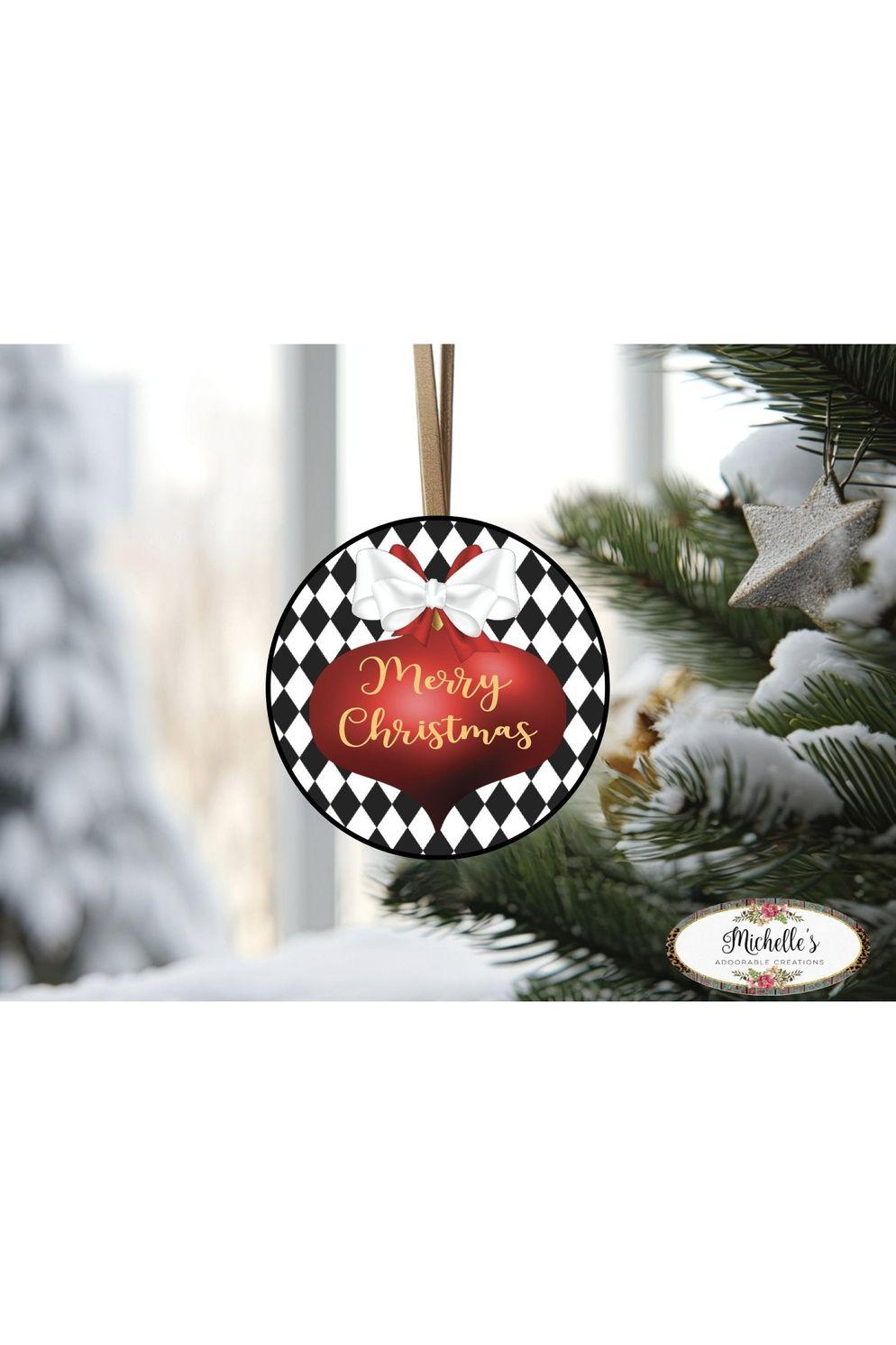 Harlequin Merry Christmas Ornament Sign