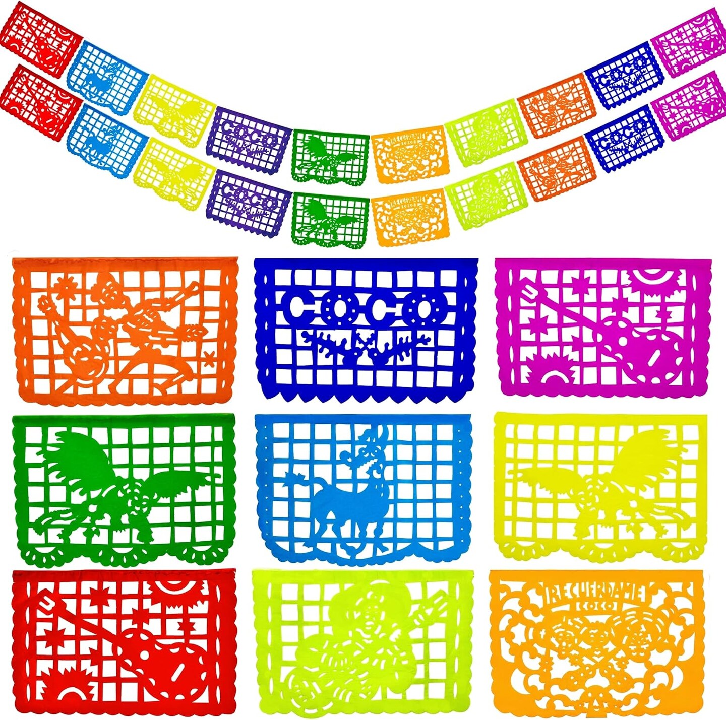 Cinco de Mayo Coco Party Banners – Mexican Papel Picado with Disney Coco Characters, 2x15-ft (30-ft Total)