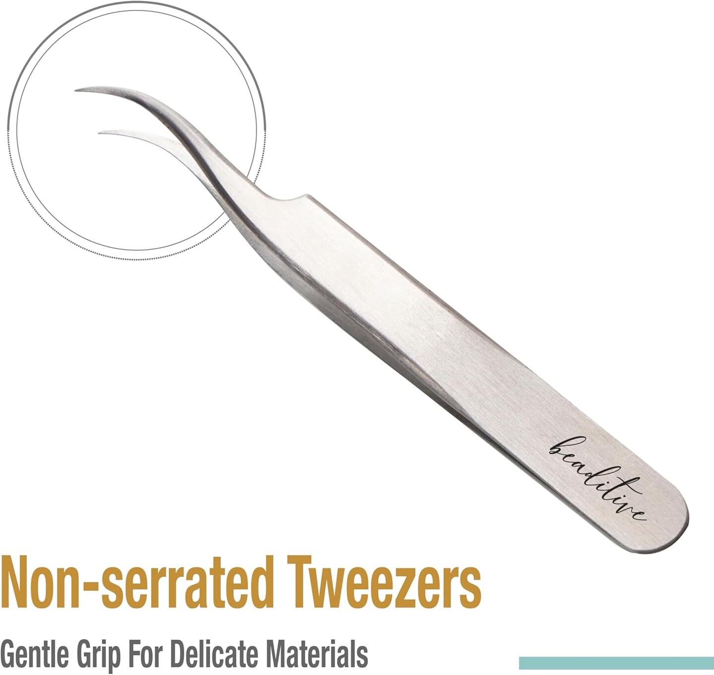 High Precision Curved Tip Tweezers - 4.5&#x22; Craft Tweezers for Sewing, Beading &#x26; DIY Crafts - Non-Serrated Jewelry Tweezer Set with Fine Curved Tips - Stainless Steel Hobby Tweezers