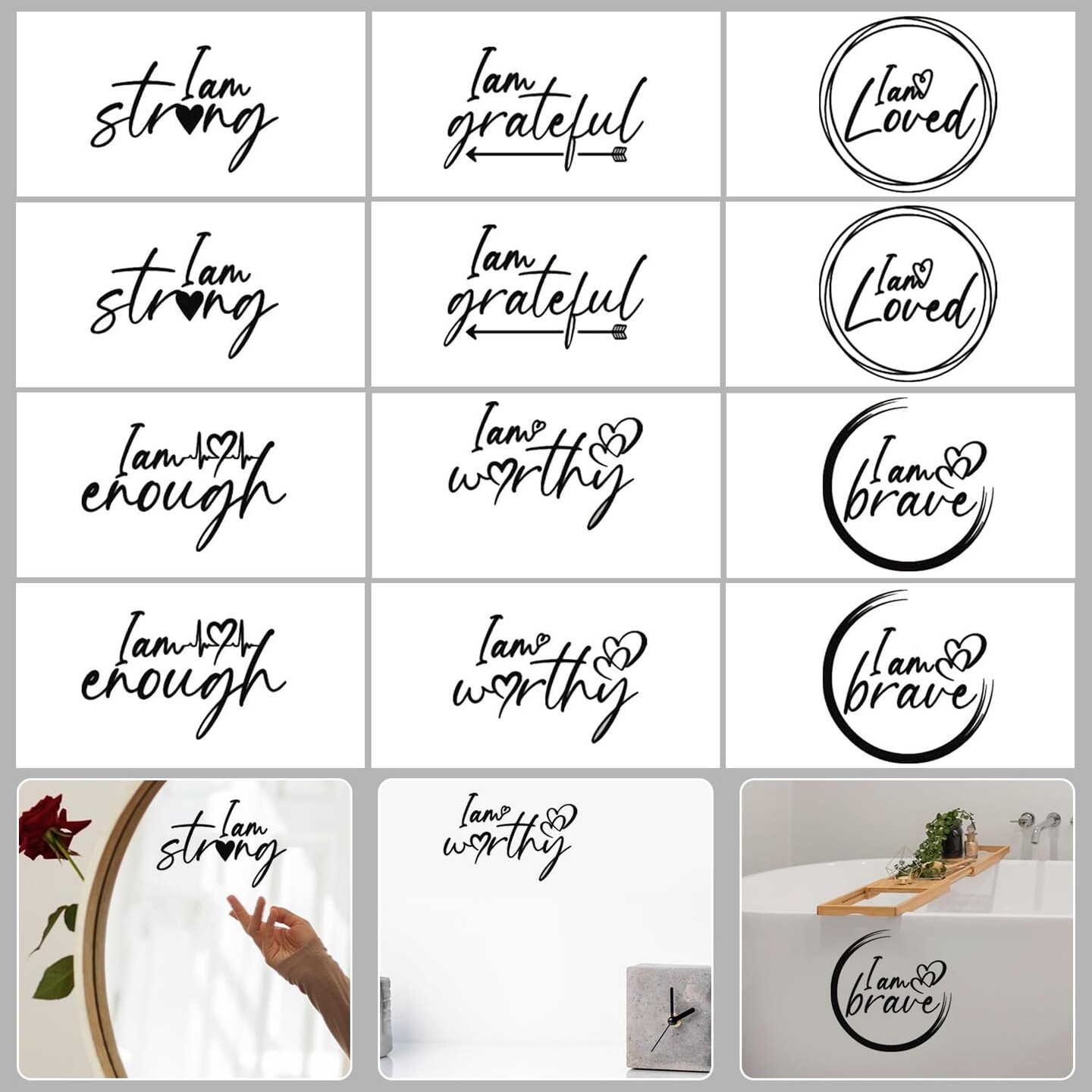 2 Sheets Inspirational Wall Stickers Wall Decals Peel and Stick Motivational Wall Decals Vinyl Wall Decals Mirror Stickers Quotes I Am Loved Mirror Decals Positive Affirmations Wall Decor