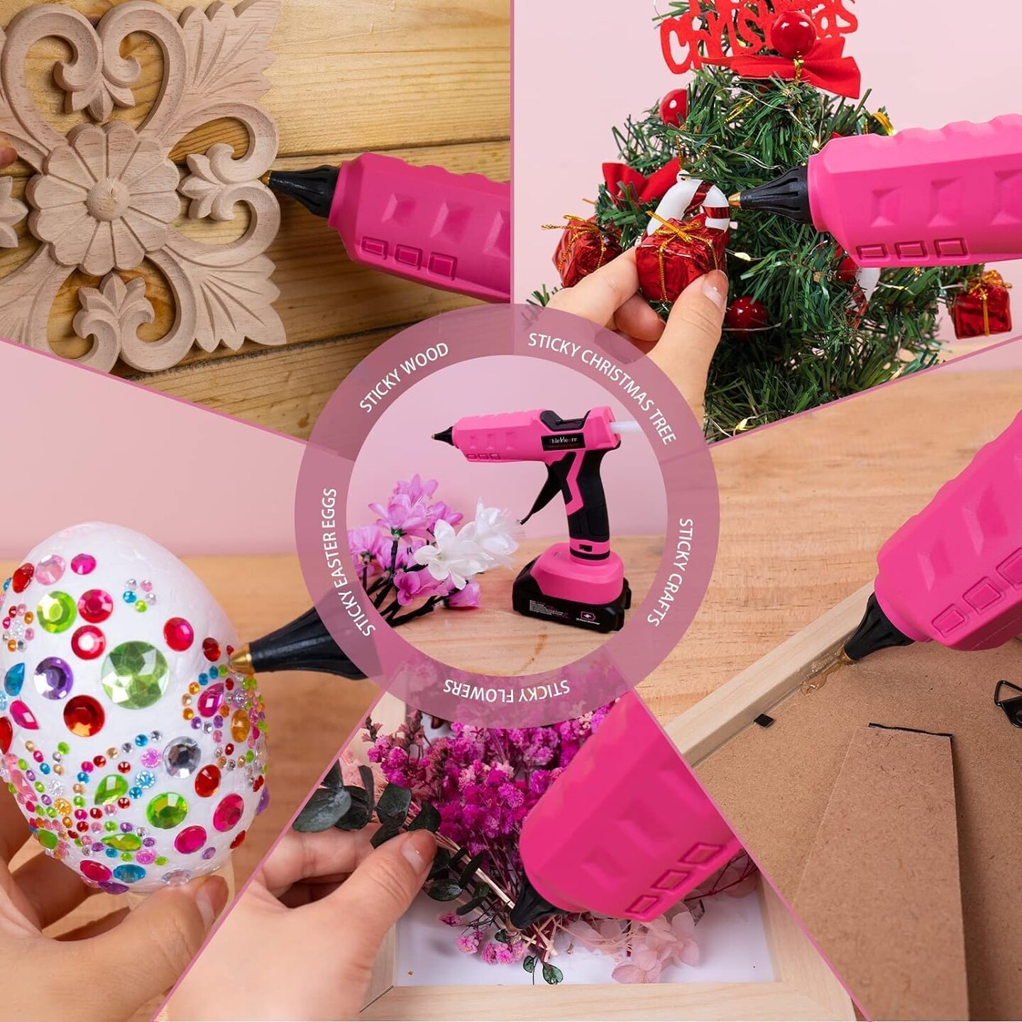 Hot Glue Gun, 20V Pink Cordless Glue Gun with 30 PCS Full Size Glue Sticks, 2Ah Rechargeable Battery Glue Gun Kit for DIY, Arts &#x26; Craft, Decorations, Gift for Women