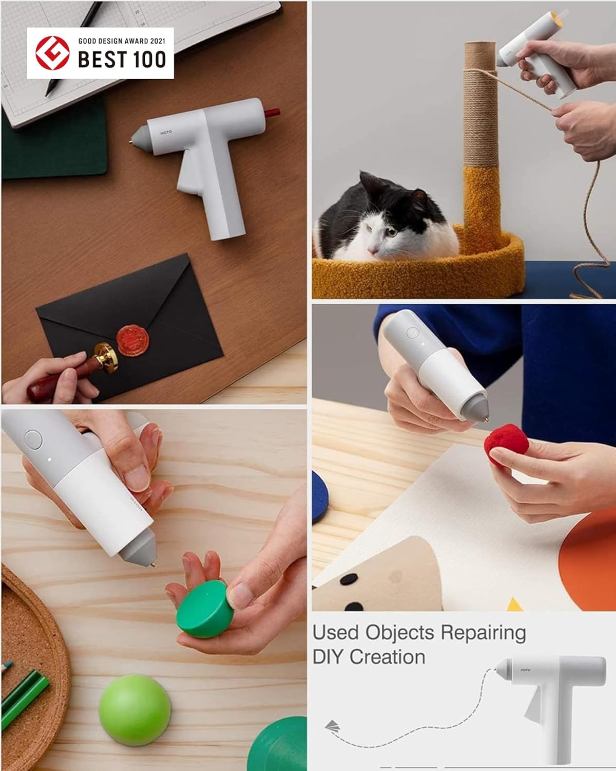 Cordless Hot Glue Gun, Minimalist Style, 30S Heating Fast, Smart-Power-off, Compact Size, USB-C Rechargeable, Intelligent Temperature Control, 10 Glue Sticks for Crafts, DIY Arts, Home Repairs