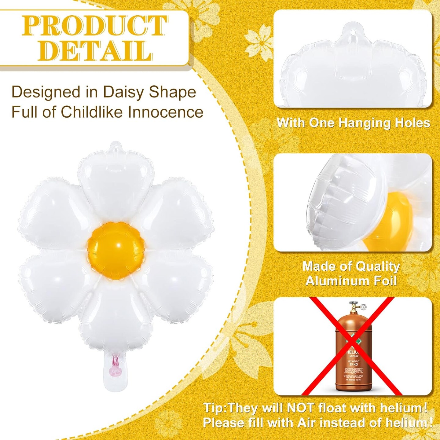 50 Pcs Daisy Flower Balloons 20x16 Inch, Flower Aluminum Foil Balloons Decorations for Party, Birthday, Wedding Decor, Groovy Boho 60s Theme Party Decor Supplies(White)