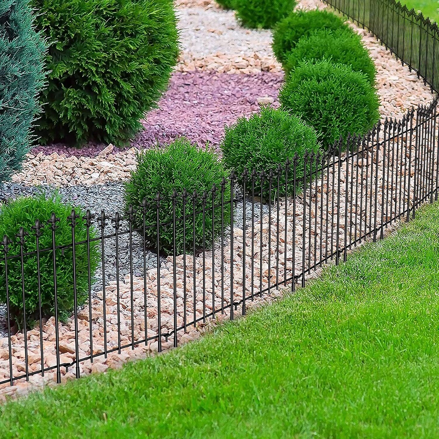 10 Pack Decorative Garden Fence Panels - 24in Height, 10ft Length Rustproof Animal Barrier for Dogs, Vinyl-Coated Metal Outdoor Border (Interlocking Design, Easy Install)