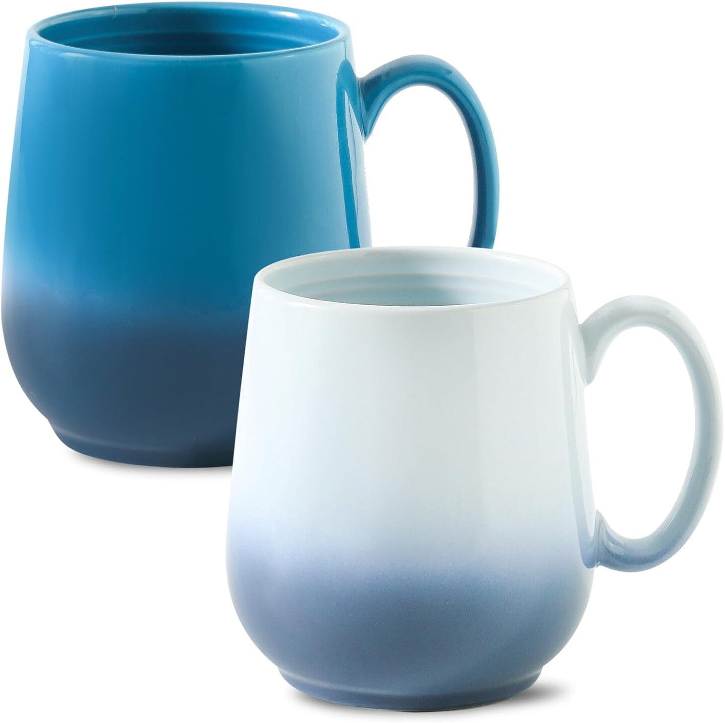 Ceramic Coffee Mug Set of 2, Porcelain 20 OZ Latte Cup with Handle, Large Coffee Cup for Coffee, Soup, Latte, Tea, Gift, Microwave and Dishwasher Safe, Gradient Light Blue &#x26; Gradient Blue