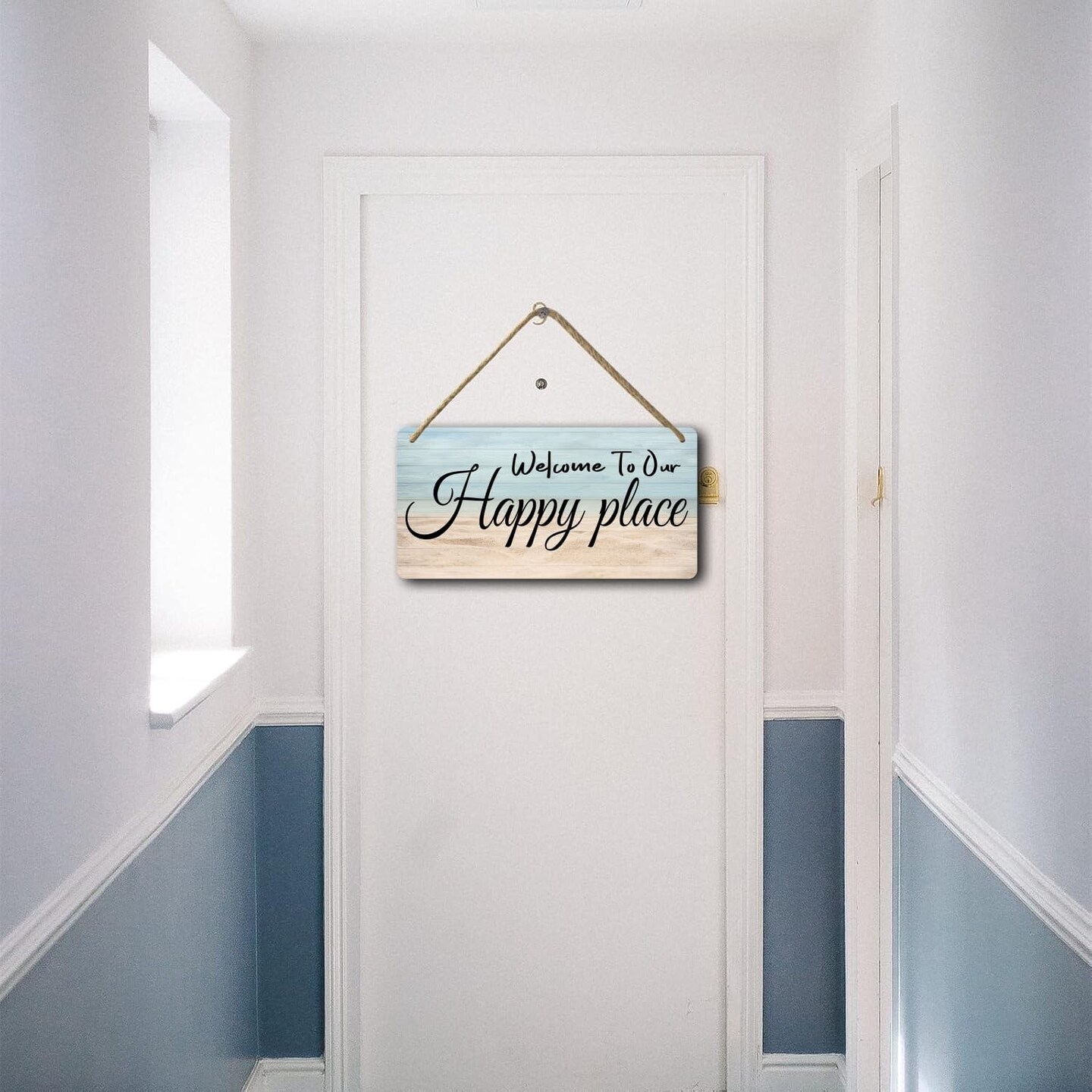 Welcome To Our Happy Place Sign House Door Wall Decor Welcome Signs For Front Door Home Sweet Home Door Wood Welcome Personalized Wooden Hanging The Patio Wall Decor Summer Porch Tin Sign Beach Wall Decor For Bedroom Happy Hour Decor 6x12 Inch