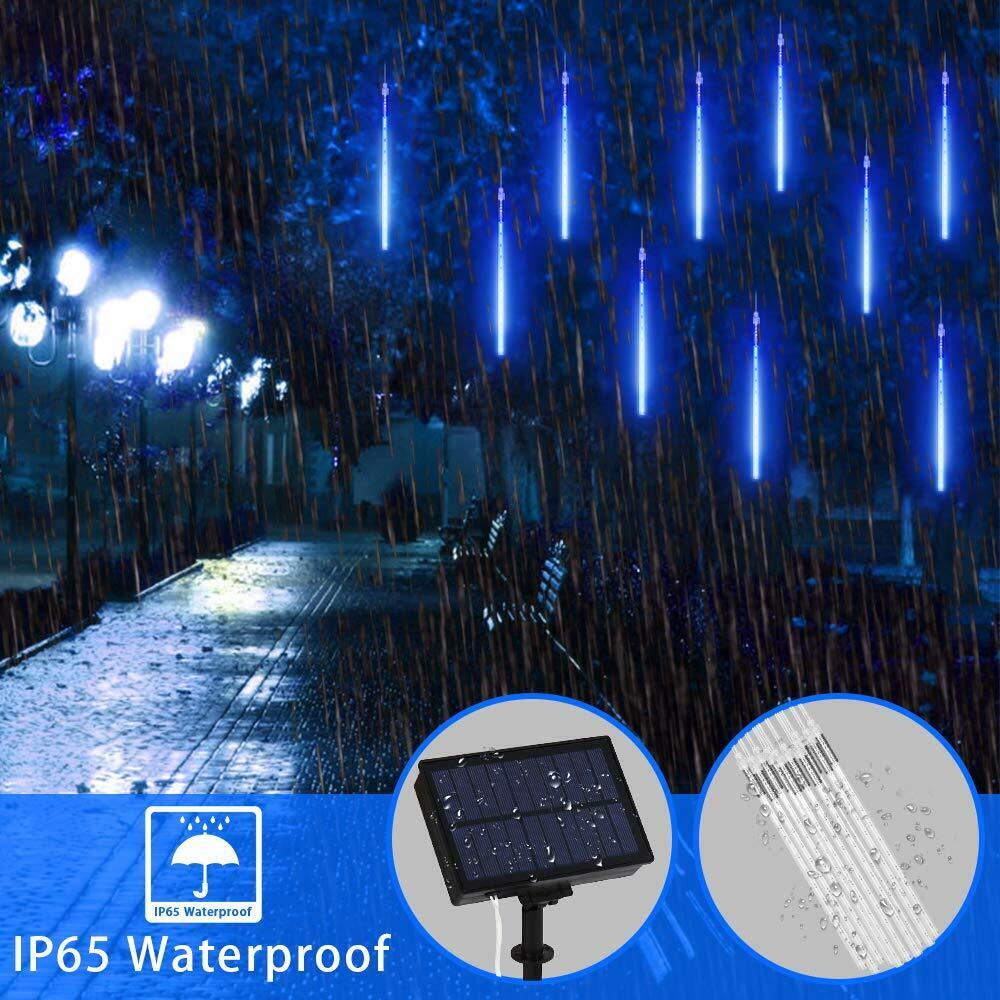 10Pcs Solar Meteor Shower Lights Outdoor - Waterproof LED String Lights with Remote, IP65 for Garden, Christmas, Wedding, Party Decor