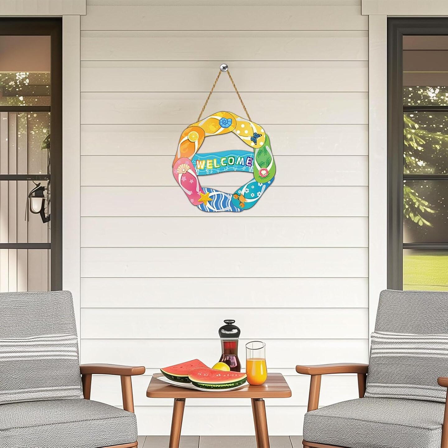 Summer Decor Summer Door Decor Flip Flop Hanging Plaque Welcome Sign Pool Decorations Wooden Front Door Hanger for Office Wall Indoor Home Decor