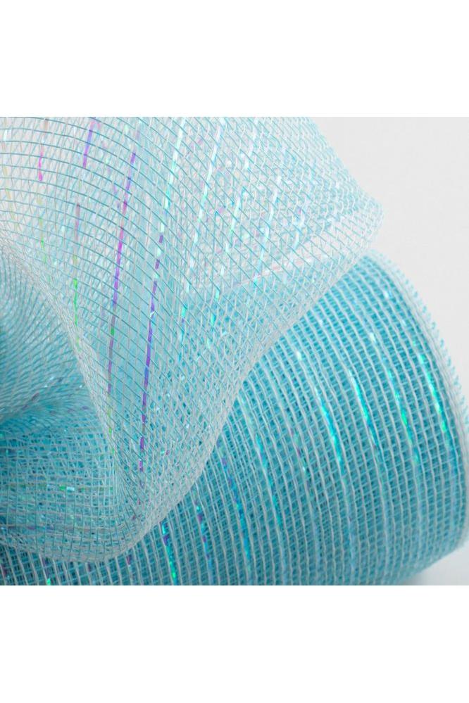 10&#x22; Iridescent Foil Mesh Ribbon: Pastel Turquoise &#x26; White