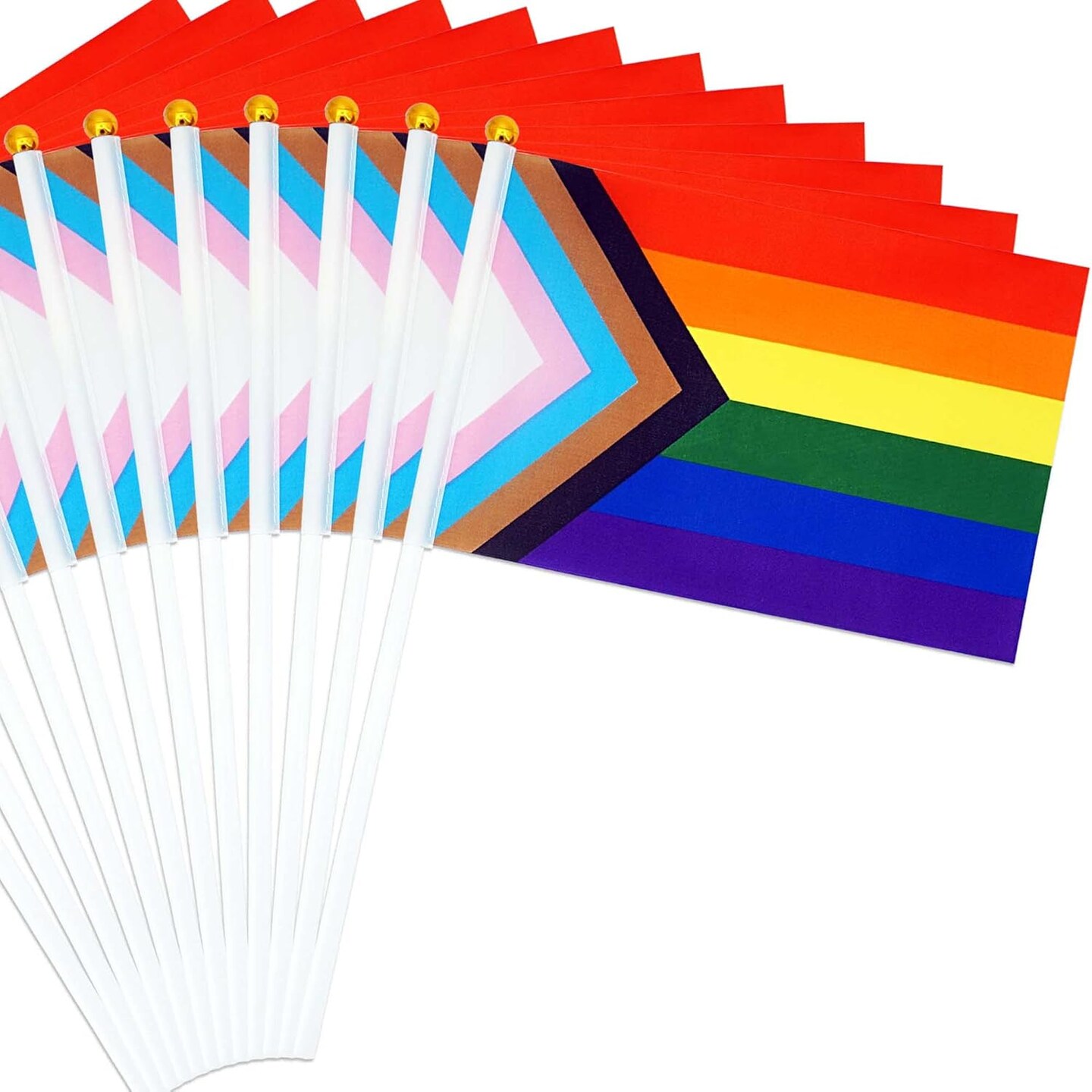 12 Pack Pride Flags Progress Rainbow Pride Flag Small Flag Pride Month Accessories Gay LGBTQ Stick Flag USA American Rainbow Flag Hand Held Flags Decorations for Parades Rainbow Festival