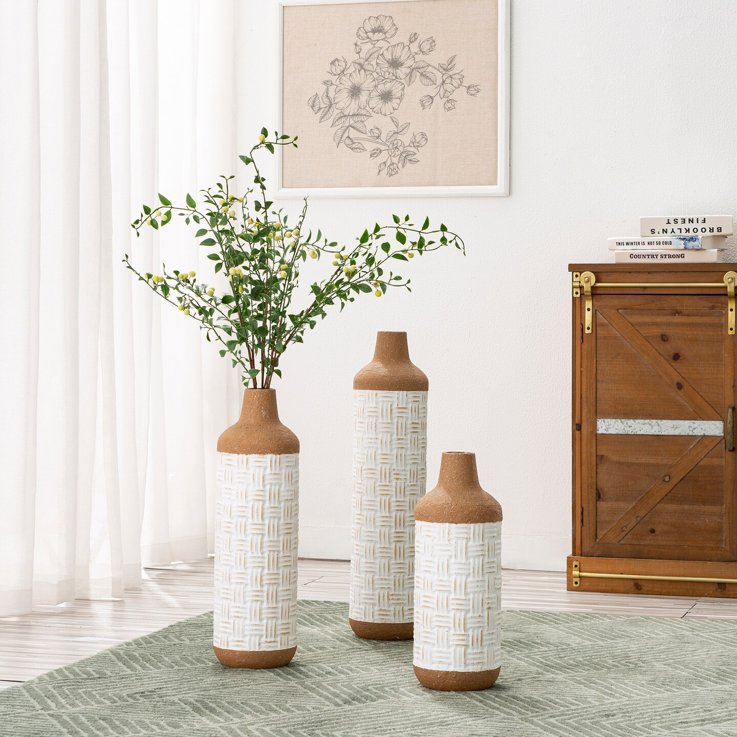 Set of 3 Boho Farmhouse Decorative Table/Floor Metal Vases