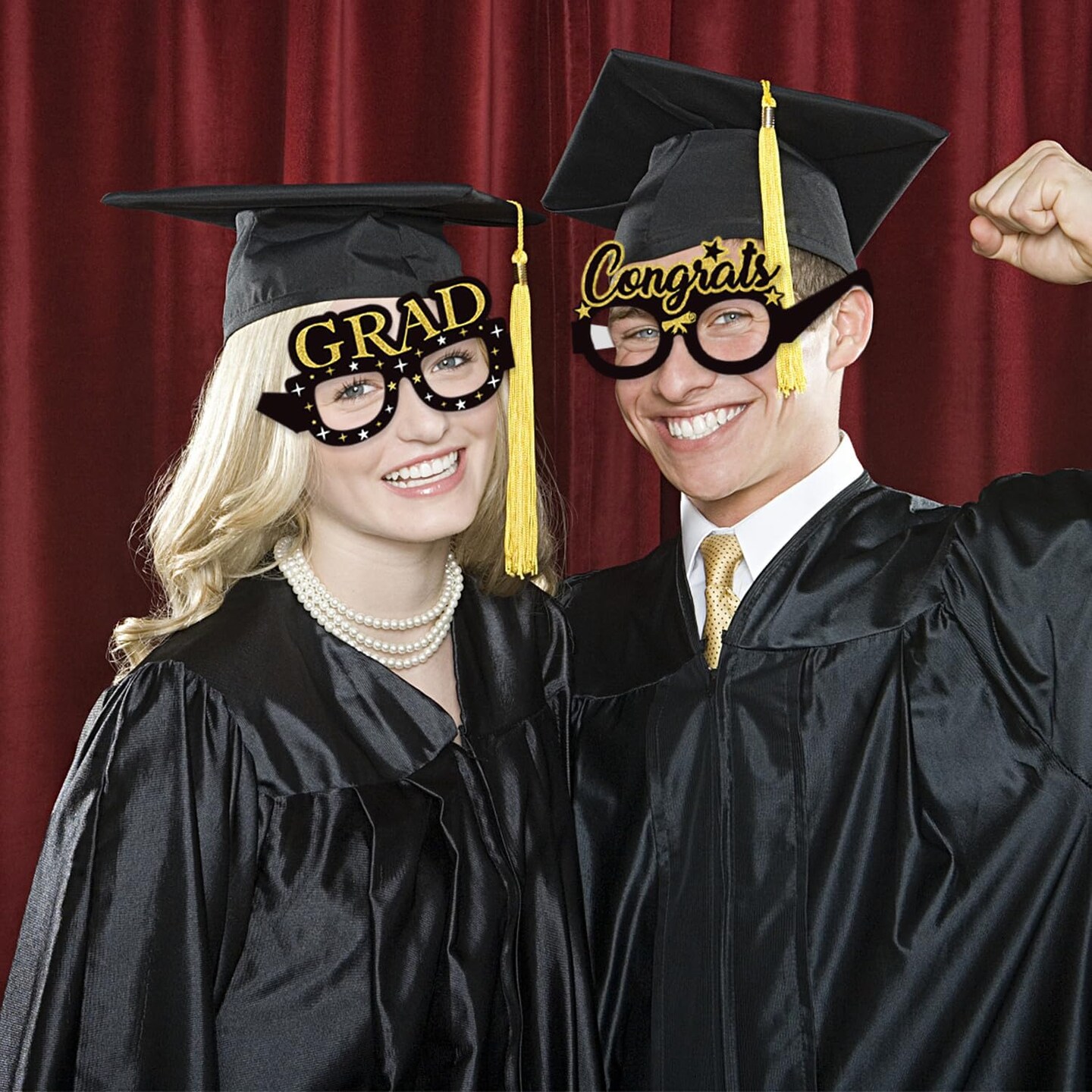 Black-Gold Graduation Party-Decorations Photo-Booth Props - 16pcs Cap 2025 Class Congrate Grad Photography Props,Senior College Favors Sunglasses Decor Supplies