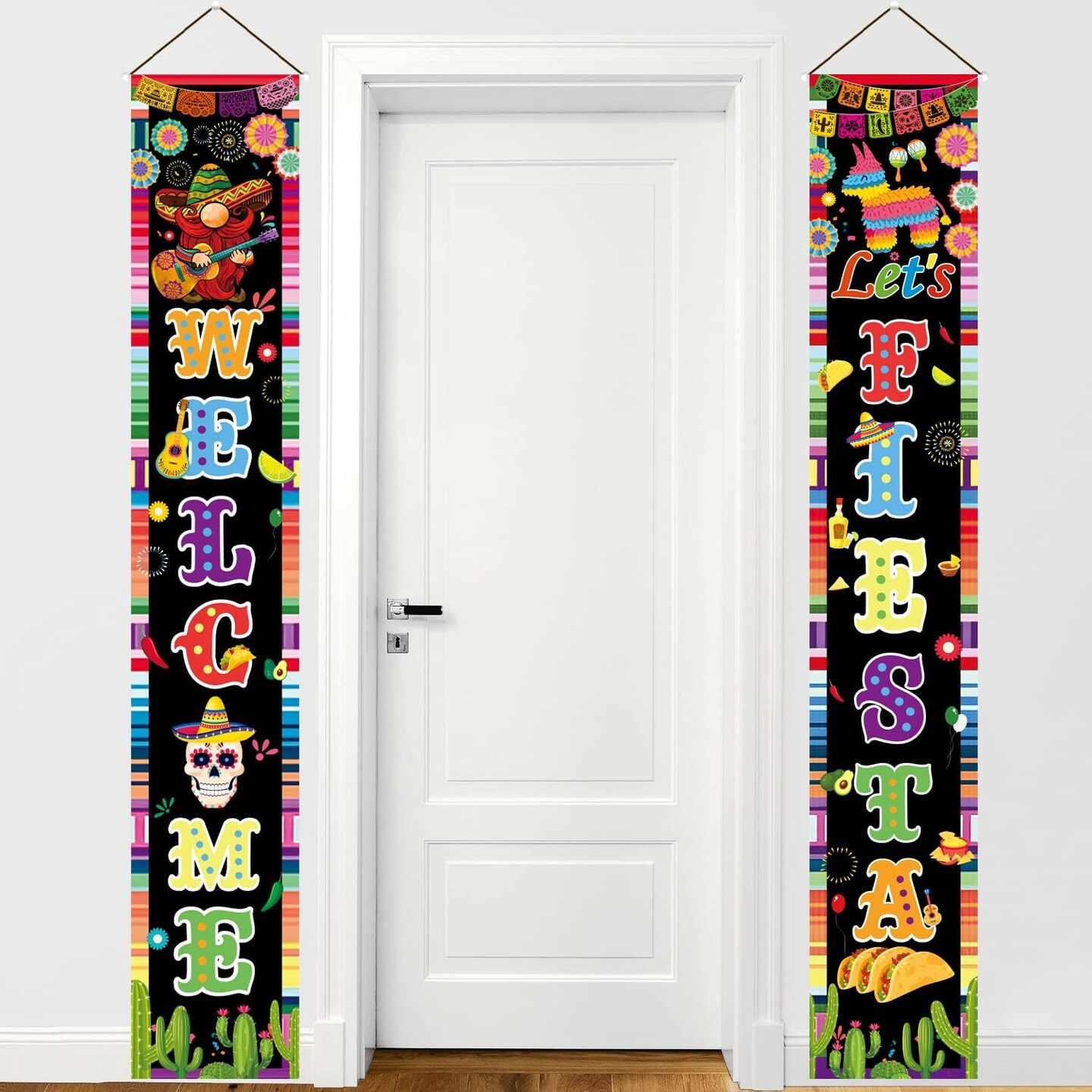 71&#x22; X 12&#x22; Cinco De Mayo Door Decorations Porch Banner, Cinco De Mayo Banner for 5 De Mayo Decorations, Welcome Let&#x27;s Fiesta Banner for Cinco De Mayo Party Decorations tineit
