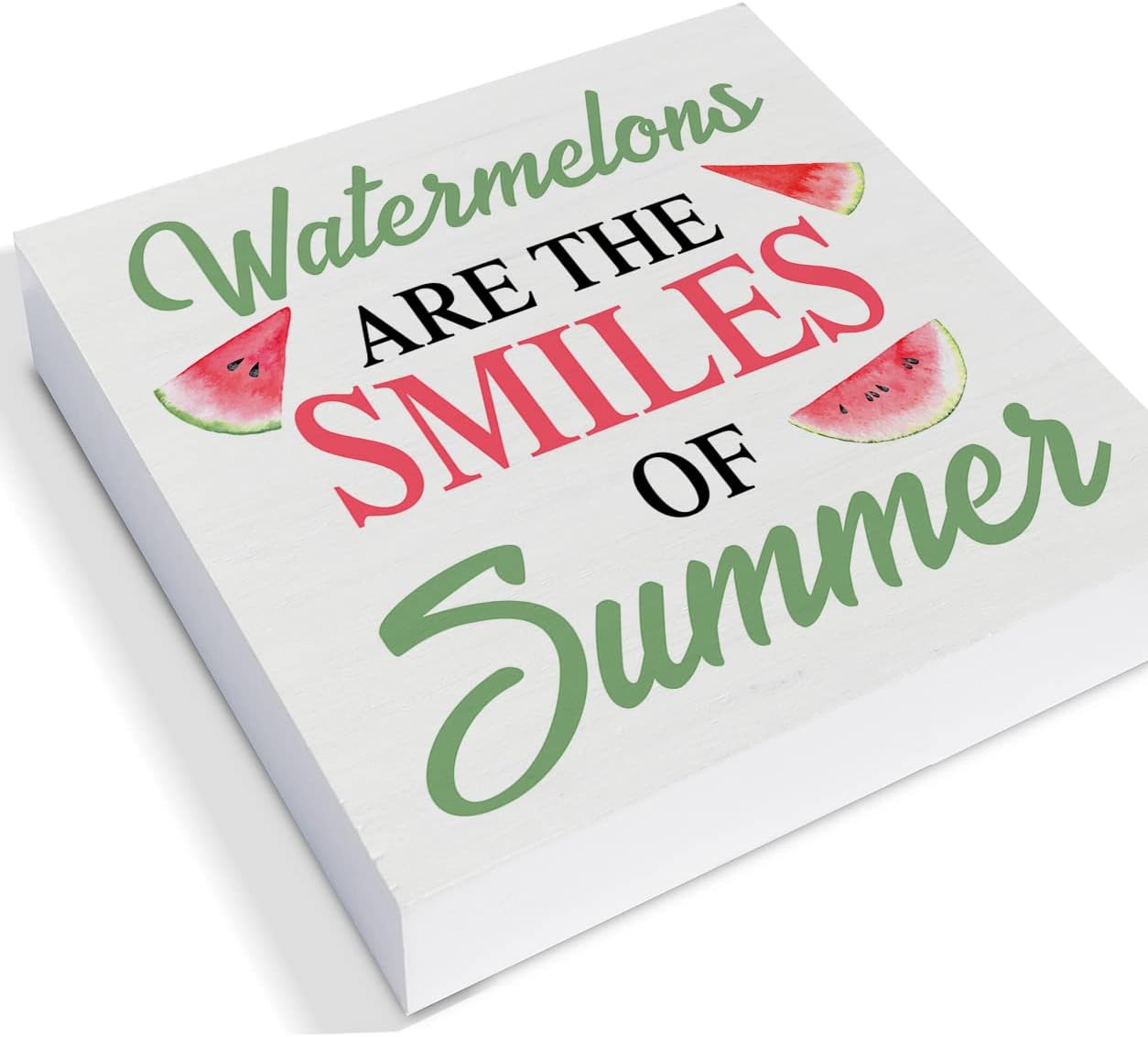 Summer Tabletop Decor Watermelon Summer Wood Box Sign Art Blocks Desk Decor Tabletop Wall Home Kitchen Decoration 5 X 5 Inch