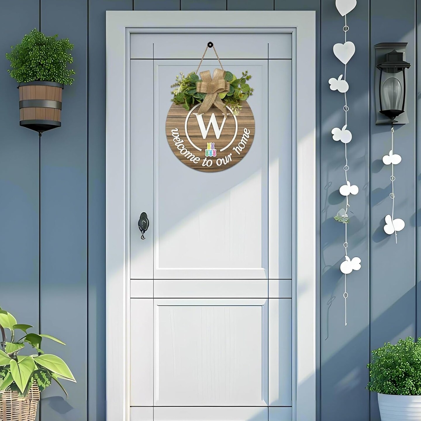 Summer Welcome Sign Front Door Decor Wooden Wreaths for Front Door Wreath Rustic Initial House Warming Porch Wall Home Decorations for All Seasons