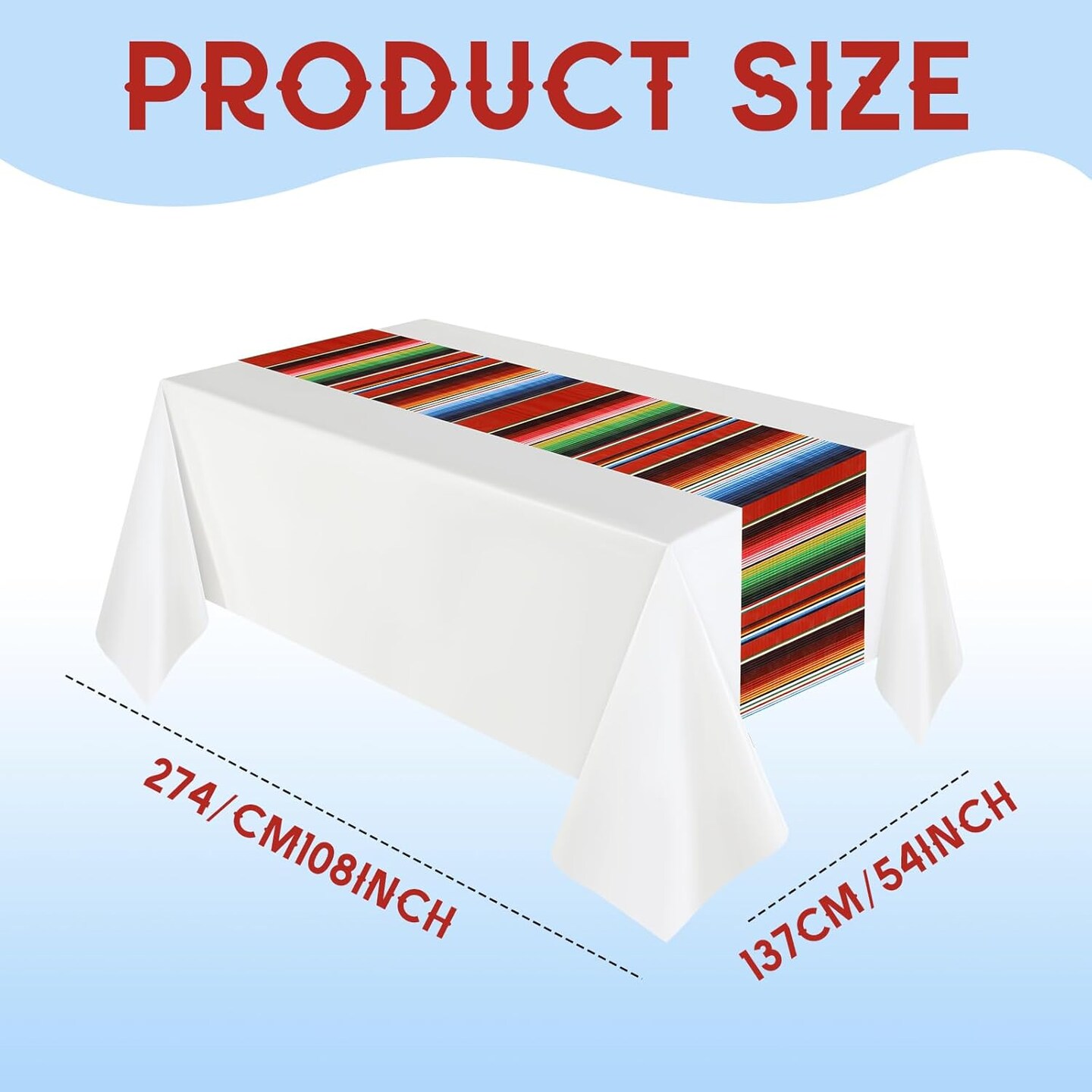 Mexican Fiesta Tablecloth 54 x 108&#x27;&#x27; Party Plastic Tablecloth Striped Table Cover for Mexican Fiesta Party Decorations(White Background, 6 Pcs)