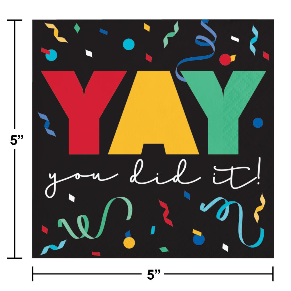 192 pc Bulk Grad Cap Toss 2 Ply &#x22;Yay&#x22; Beverage Napkin