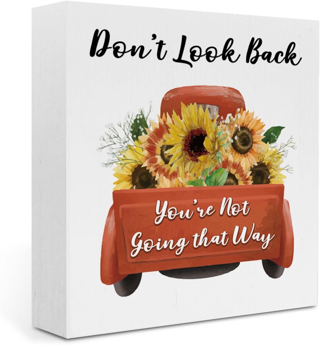 Inspirational Sunflower Decor Sunflower Gifts Sunshine Wood Box Sign 5 x 5 Inches Desk Decor for Tiered Tray Rustic Country Wooden Square Sign Summer Decorations for Home Farmhouse Restaurant
