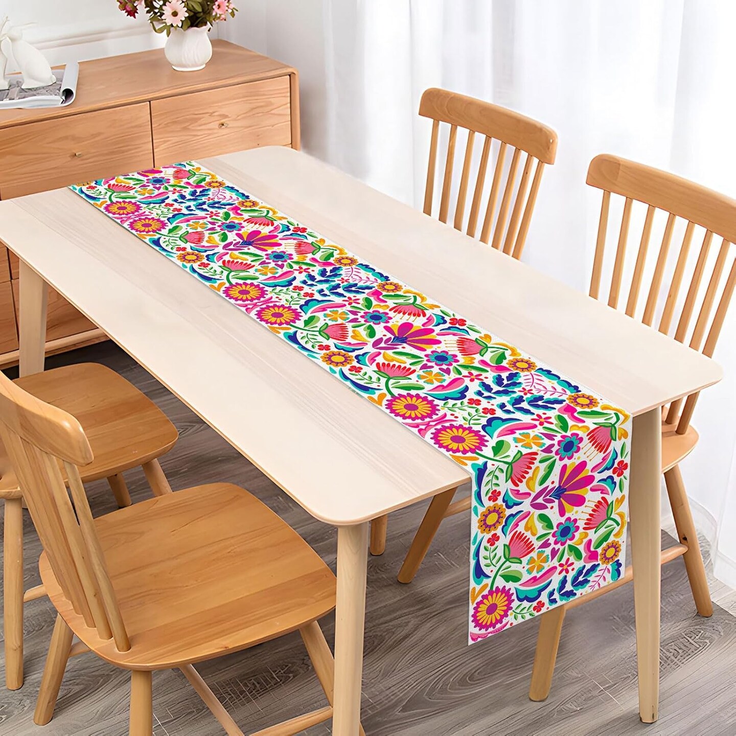 Mexican Floral Table Runner 13x72" – Cinco De Mayo & Dia De Los Muertos Party Decor (Pattern-B)