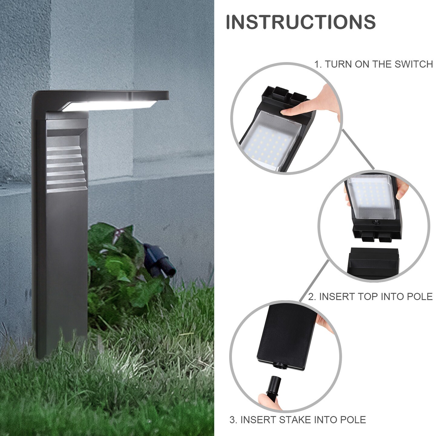 2 Pack Solar Pathway Lights Outdoor Waterproof - 100 Lumens LED Garden Lights, IP65 Rated, All-Night Illumination, Auto On/Off (Black)
