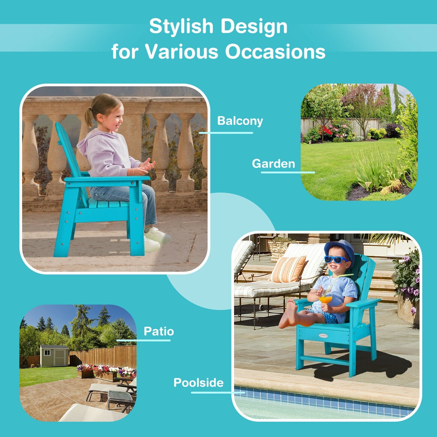 Kids Adirondack Chair with Ergonomic High Backrest and Wide Armrest Perfect Gift for Christmas or Birthdays