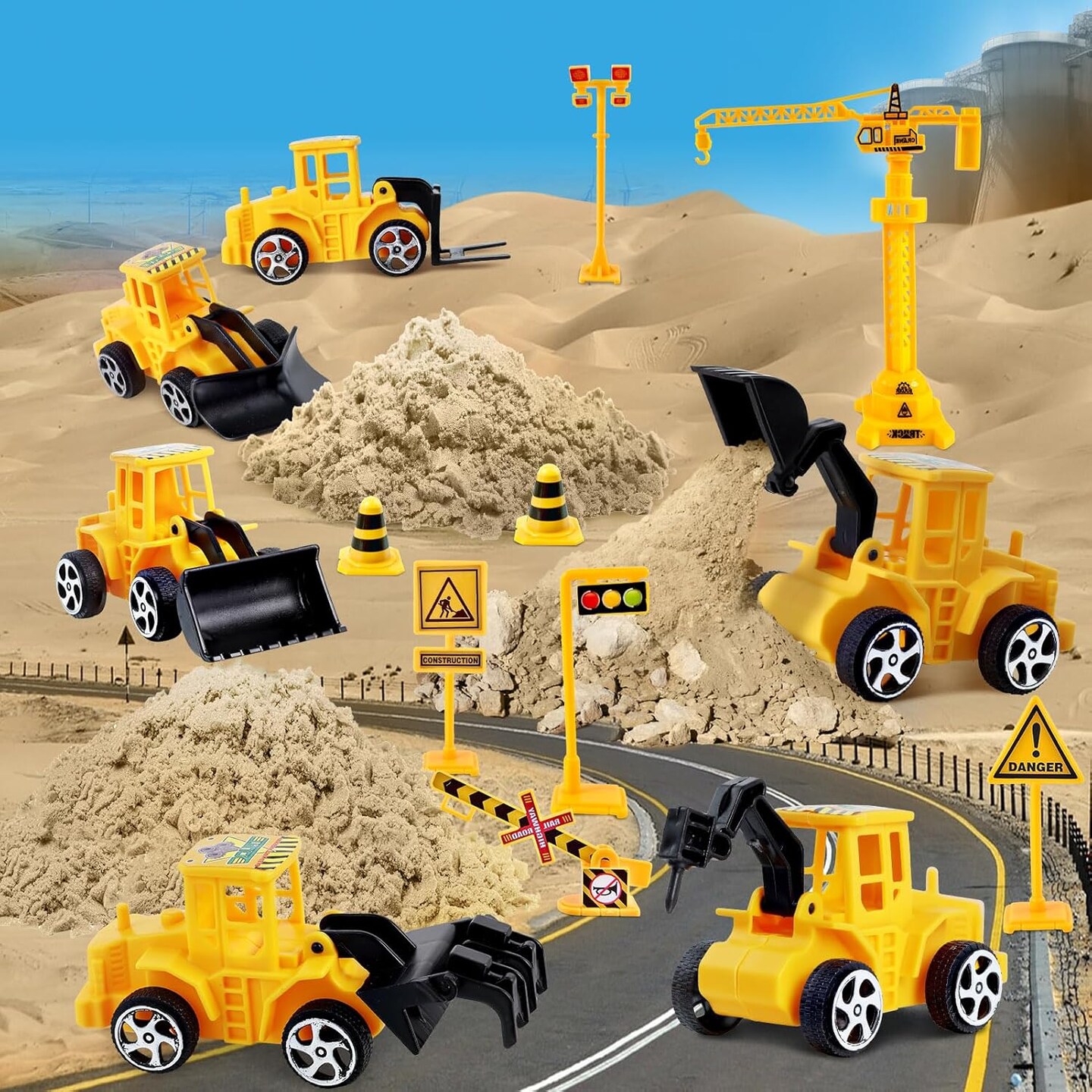 Summer Construction Sensory Bin - Play Sand Kit with Toy Truck and 4lbs Magical Sand, Pretend Play Beach Sensory Toy Sandbox, Kids Gifts for Girls and Boys