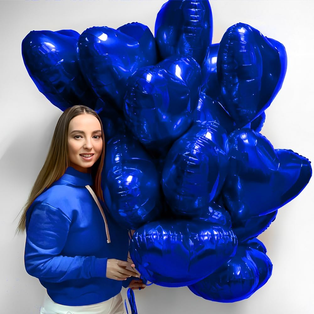 12-Pack 18in Blue Heart Foil Balloons – Party & Wedding Love Balloon Decor