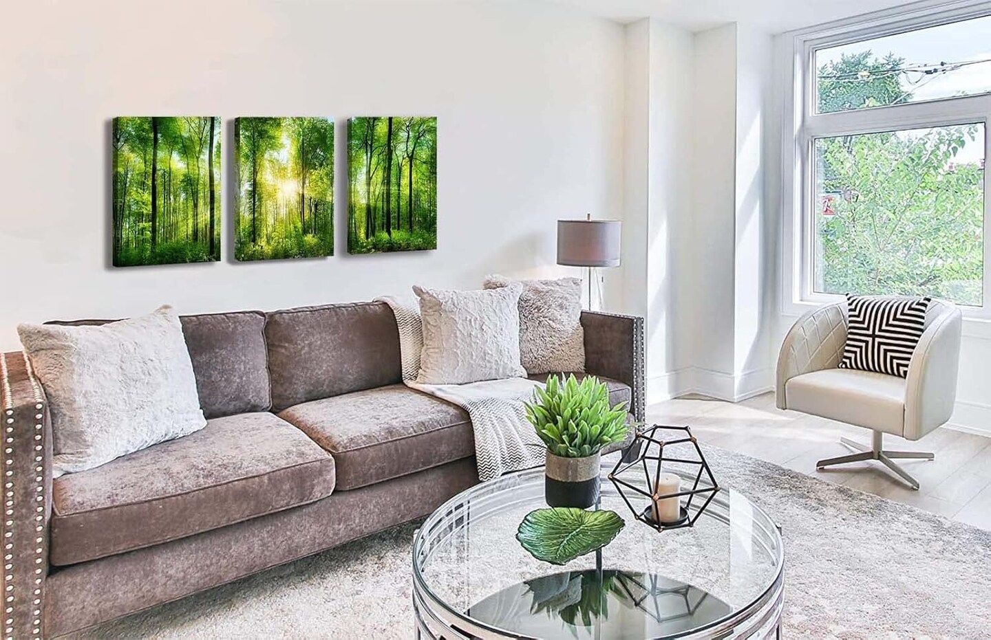 Summer Green Forest Canvas Wall Decor 12x16 inches, Home Decor with Natural Light Elements, Minimalist Canvas Print for Living Room, Bedroom, or Hallway -3 Panels Sunrise Landscape Modern Nature Art