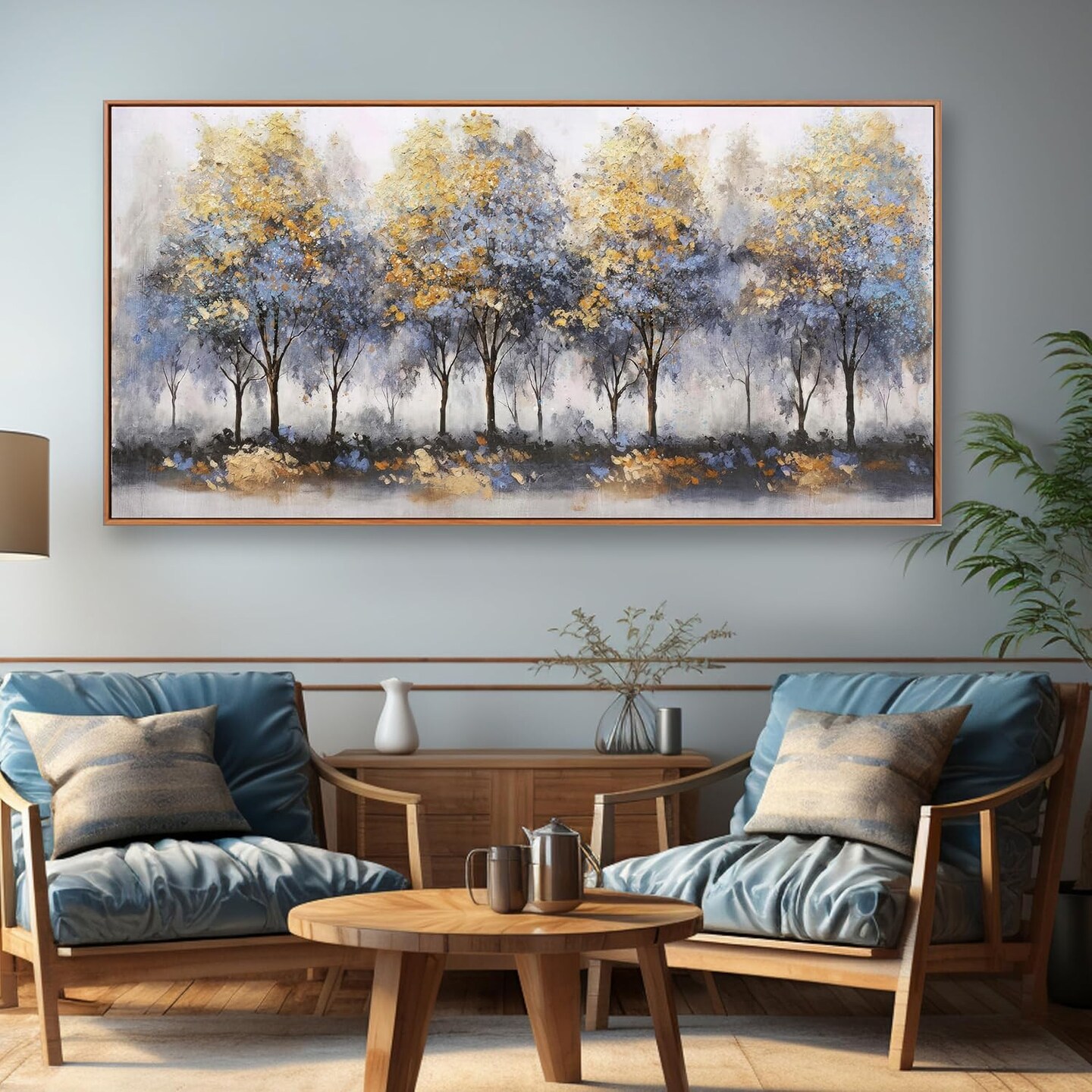 Wall Art Blue Tree Wall Decor Abstract Plant Canvas Print Painting Framed Artwork Home Decor For Living Room Bedroom Office Restaurant Wall Decorations 29x58 inch