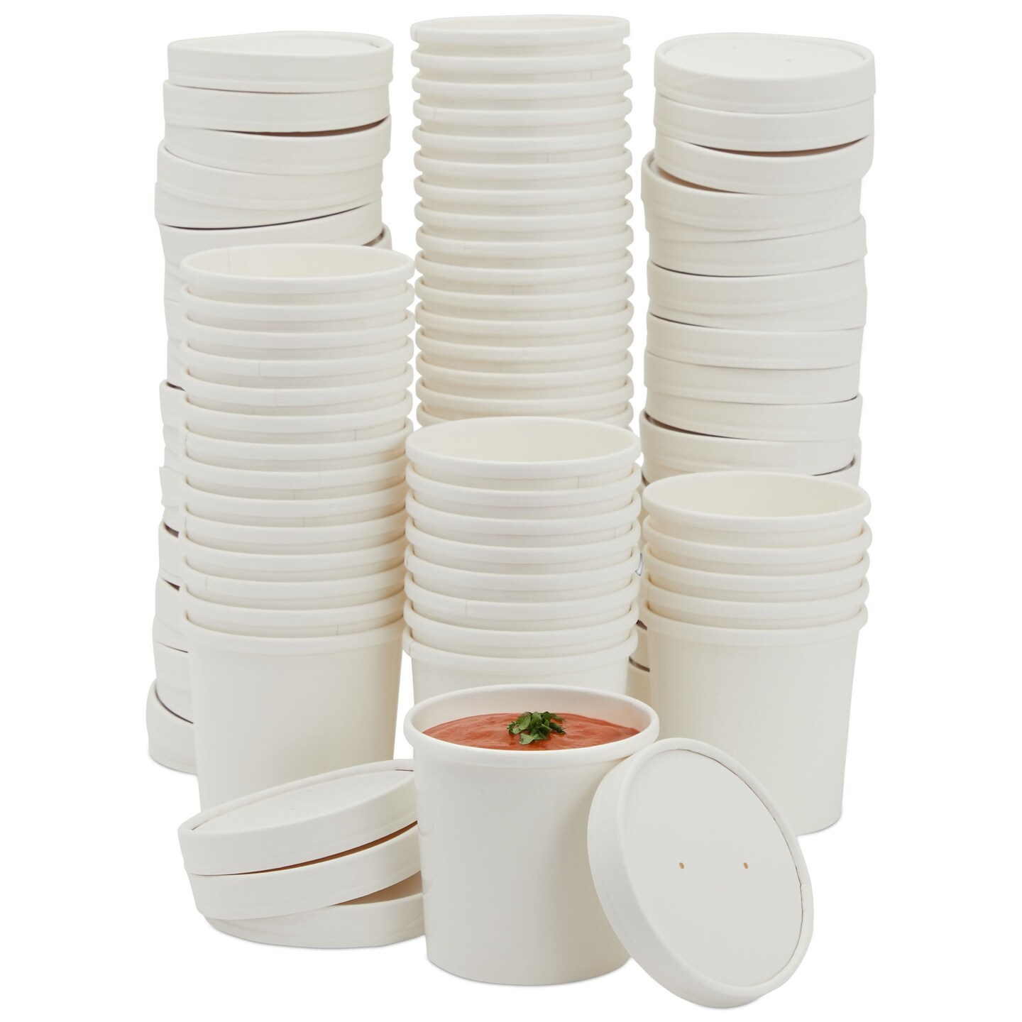 50-Pack 12 oz Disposable Soup Containers with Lids - To Go Paper Bowls for Food, Chili Cups, Ice Cream (White, 3.5x3.6 Inch)