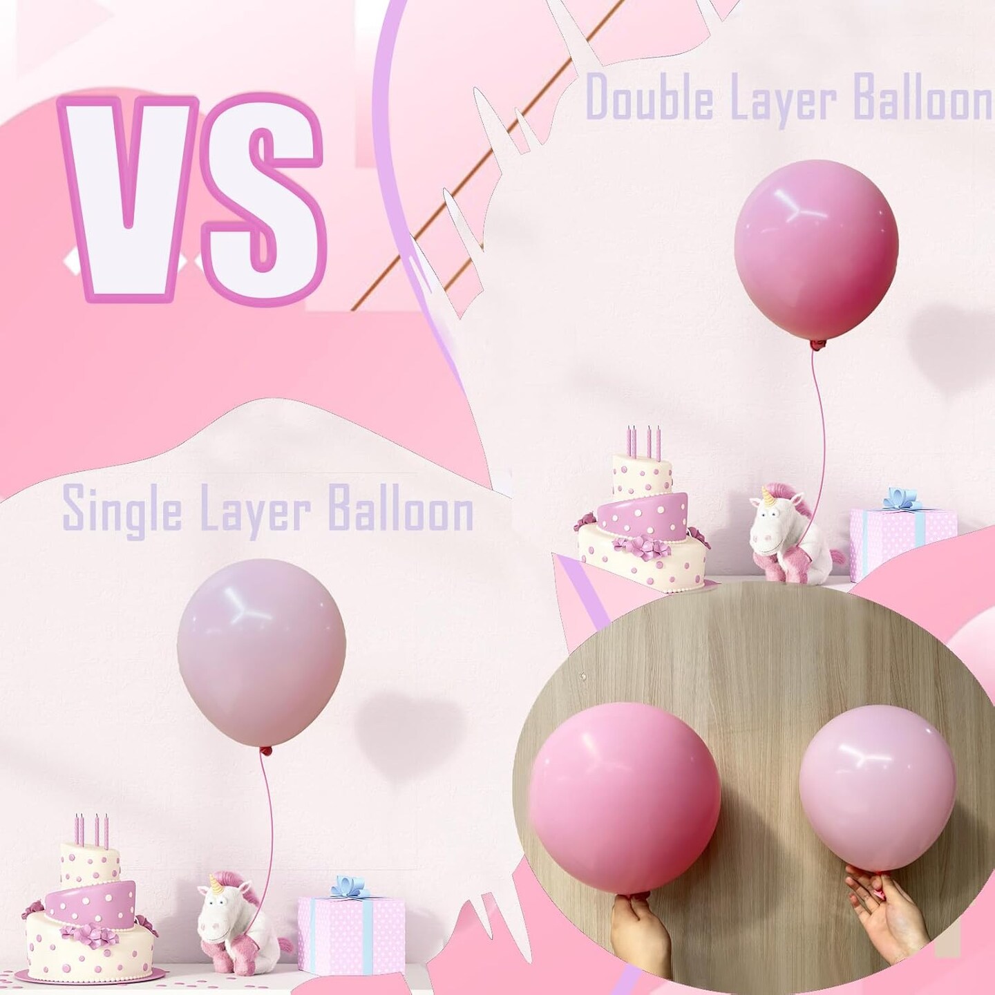Double Stuffed Pink Balloons (18/12/10/5 Inch) for Boho Party, Baby Shower, Birthday, Weddings (Baby Pink)