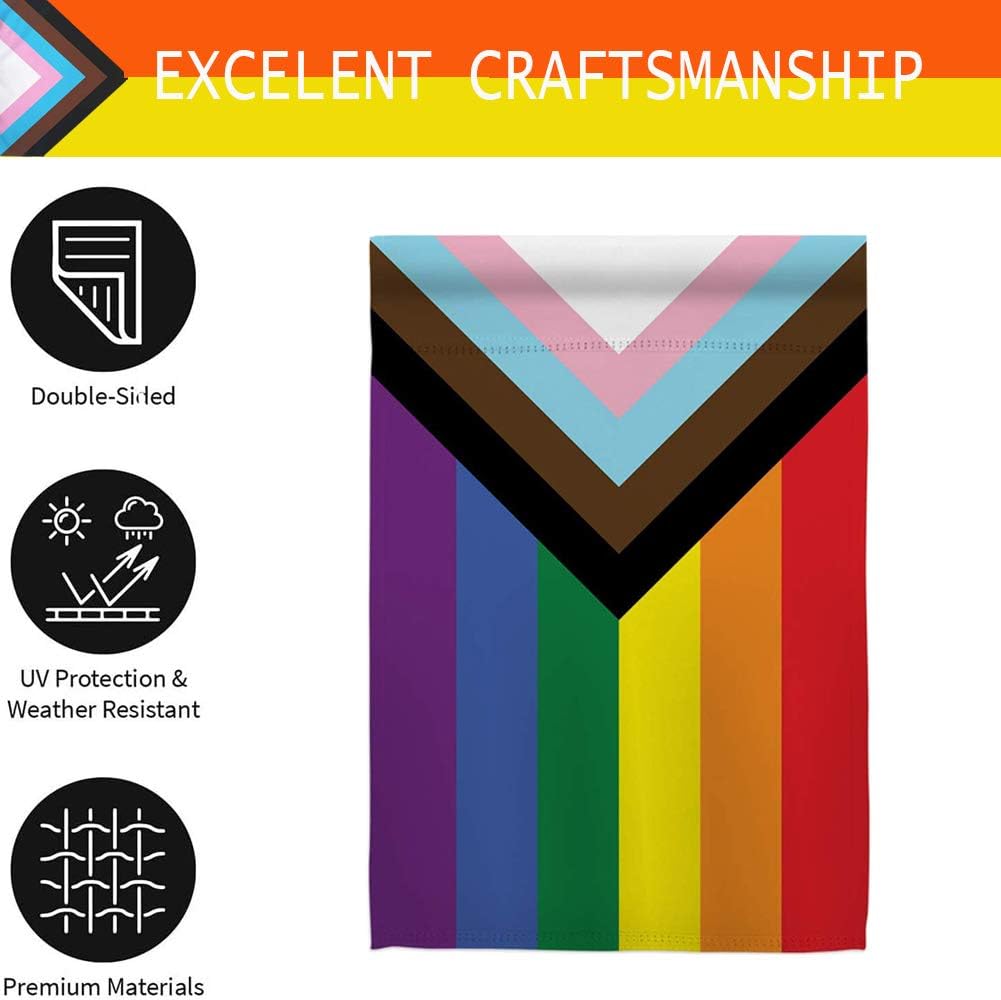 Progress Pride Rainbow Garden Flags - Inclusive Progress Yard Small Flag 12.5x18 Inch for LGBTQ Lesbian Gay Transgender