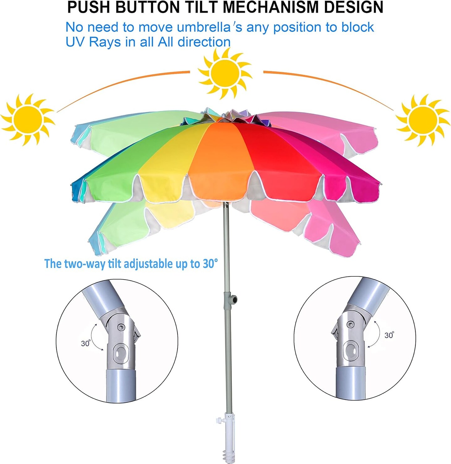 Summer Beach Umbrella with sand anchor &#x26; Tilt Sun Shelter