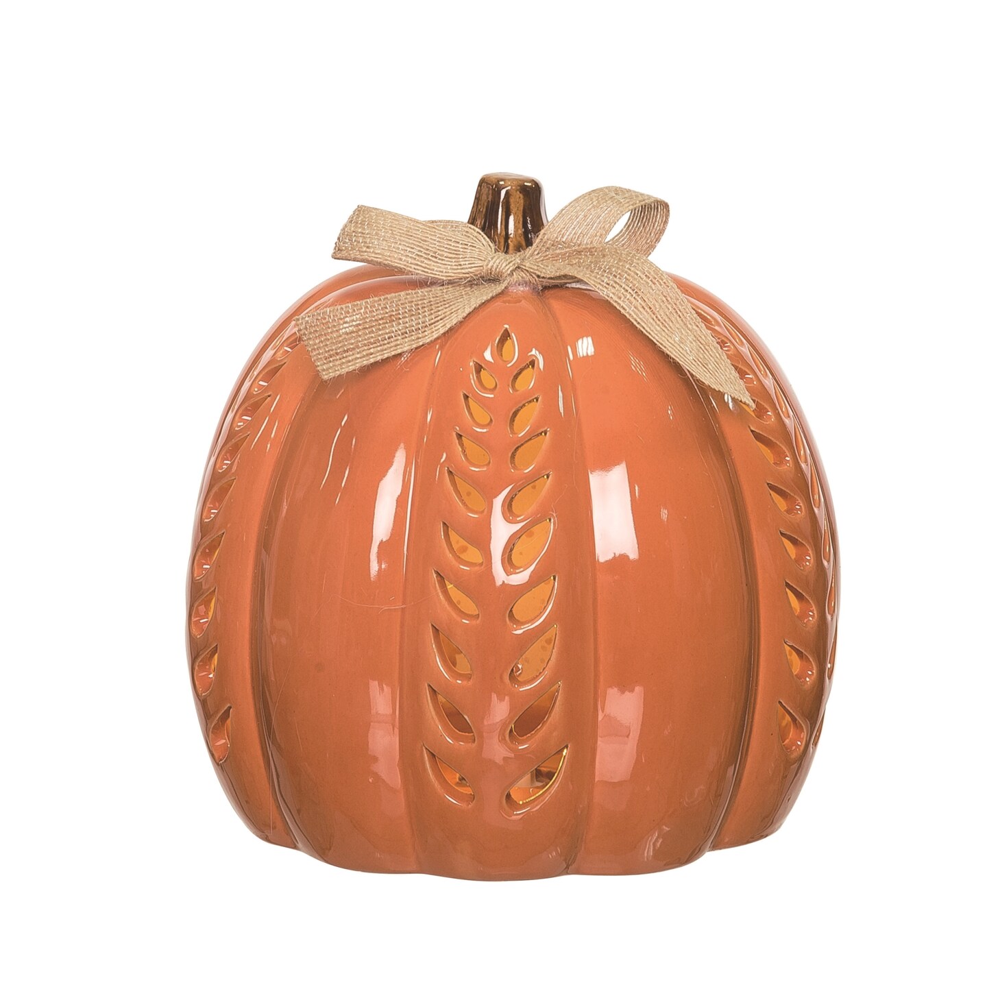Transpac Dolomite 7.7 in. Orange Harvest Medium Light Up Carved Vine Pumpkin