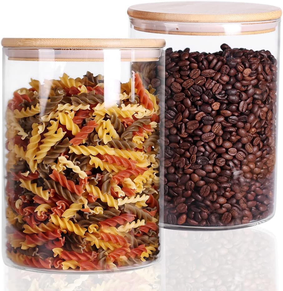 Set of 2 Glass Flour Containers, 3L with Airtight Bamboo Lids for Food Storage
