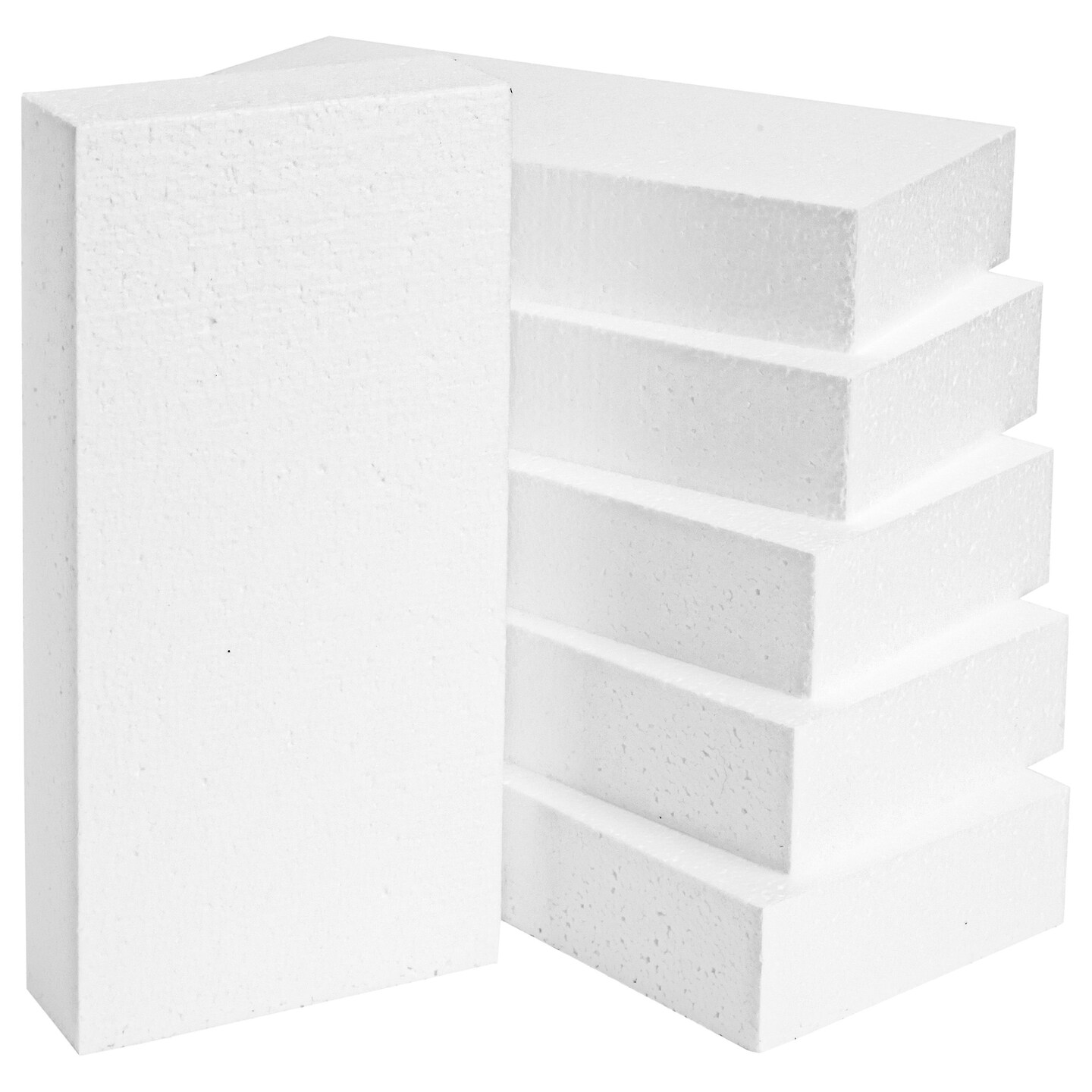 6 Pack Rectangle Foam Blocks for Crafts, Floral Arrangements, DIY School Projects (12 x 6 x 2 In)