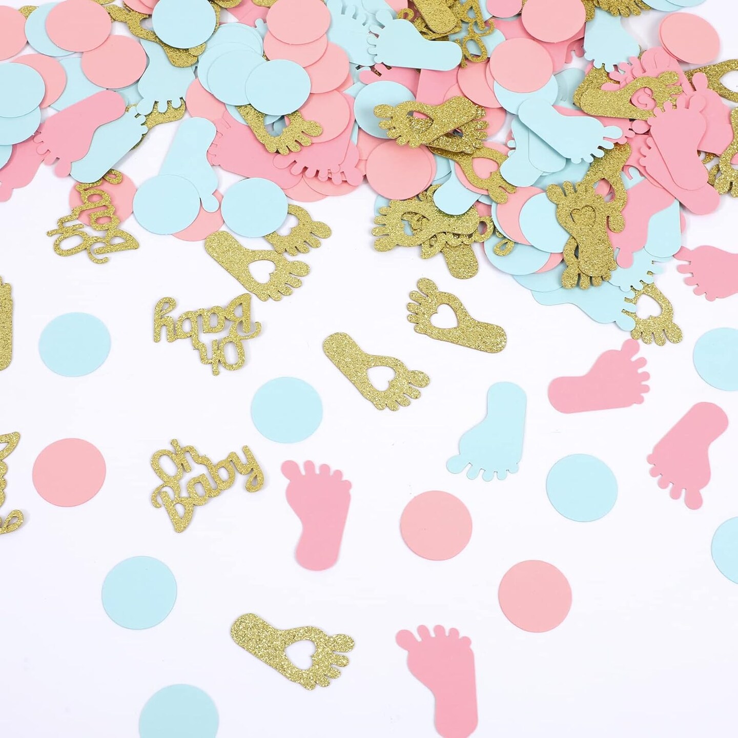 350PCS Gender Reveal Confetti – Pink, Blue & Gold Baby Shower Table Decor