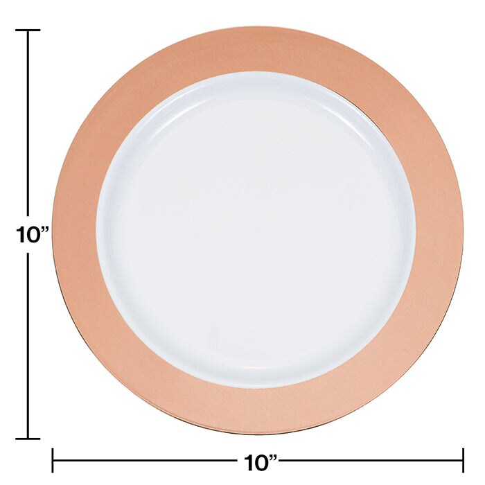 120 pc Bulk Rose Gold Rim Plastic Banquet Plates