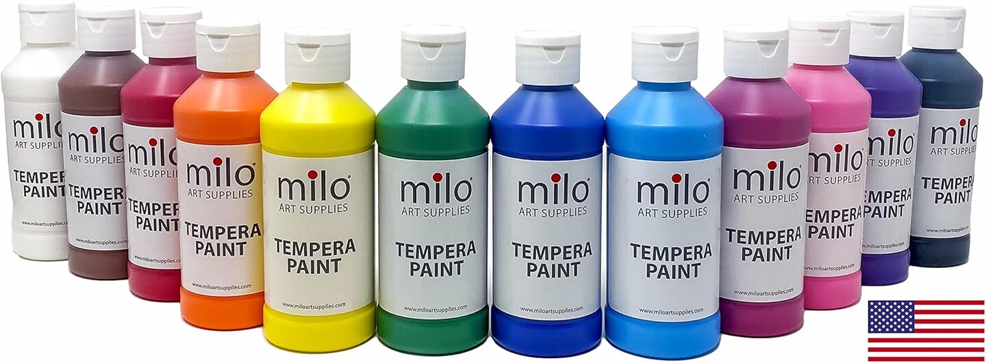 12-Color Washable Tempera Paint Set, 8 oz Bottles – Non-Toxic, Made in USA for Arts & Crafts
