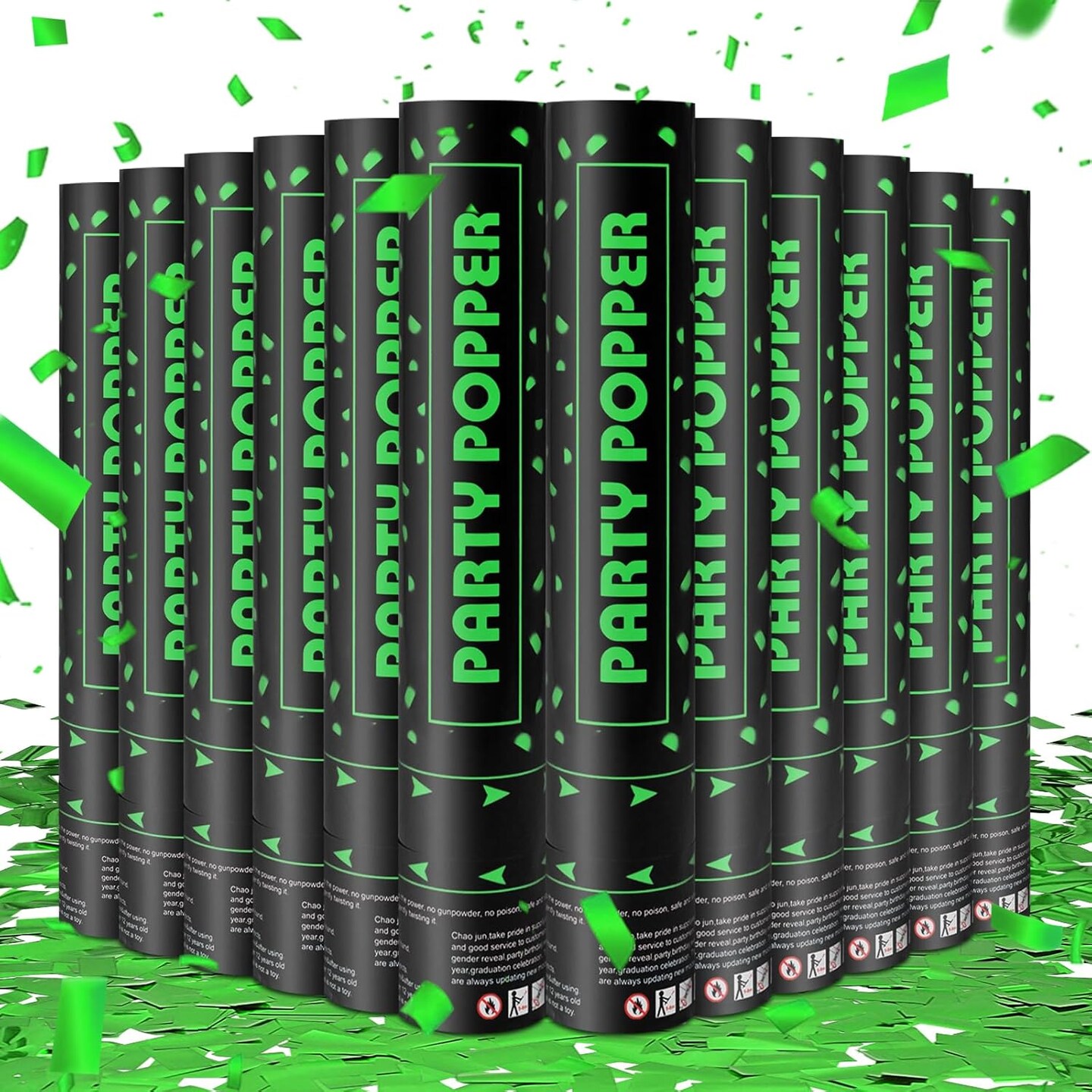 Party Poppers Confetti Cannon 12 Pack Green Confetti Popper Cannons 12Inch Mylar Confetti Shooters Green Confetti Party Cannons Bulk for Wedding Birthday Graduation Baby Shower Party Celebrations