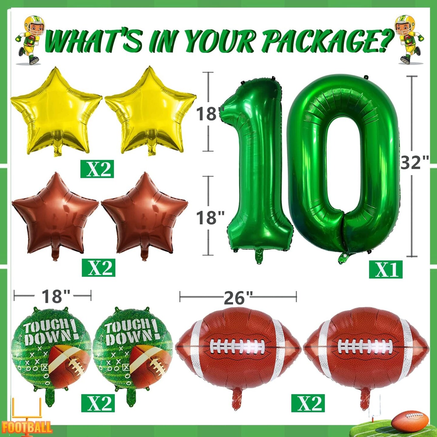 Football Balloons Set Football Birthday Party Decorations Football Touchdown Sports Theme Birthday Party Decoration, Tailgate Game Day Football Theme Supplies Birthday Party Decorations
